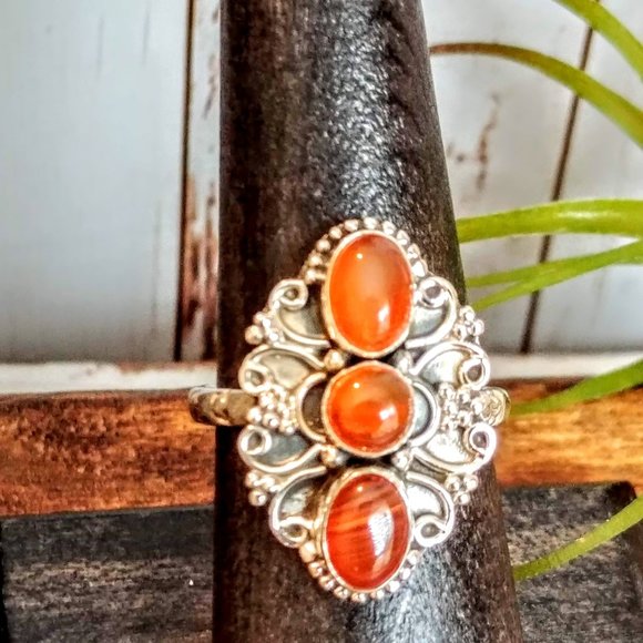 Orange Carnelian Sterling Ring - Picture 2 of 9